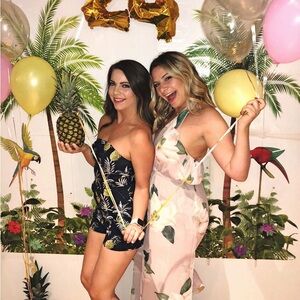 Strapless printed blue romper